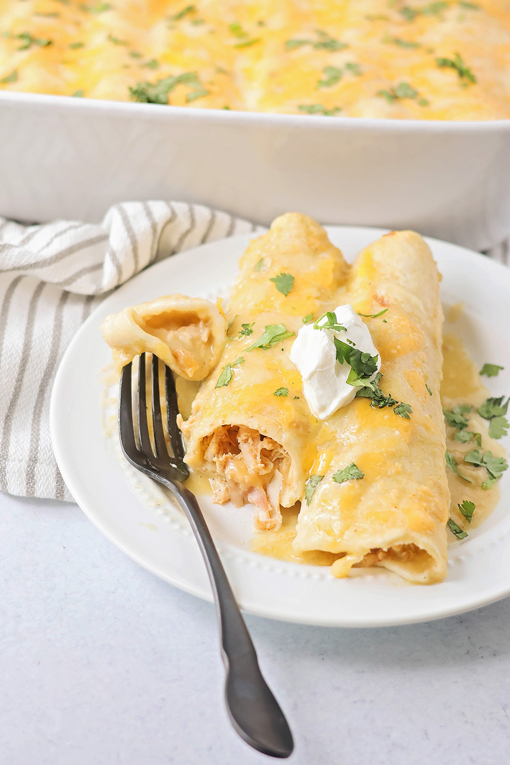 Cheesy Green Chile Chicken Enchiladas